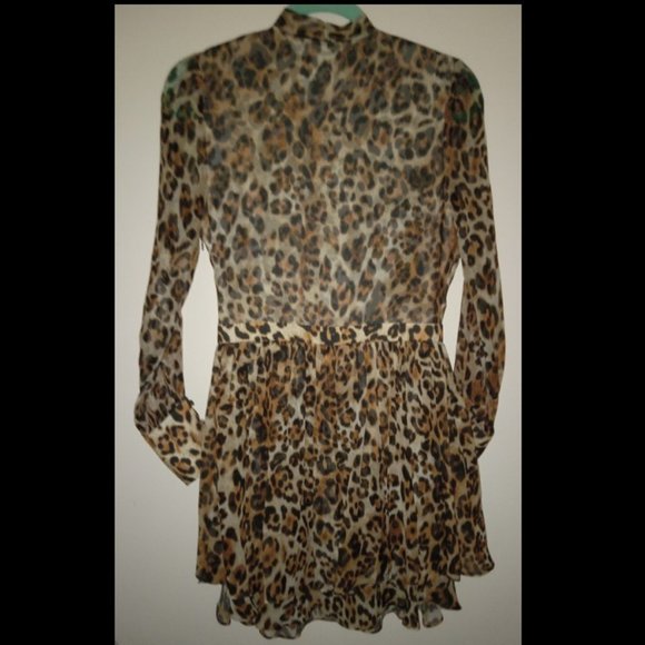 Intermix Tilley Leopard Silk Chiffon Mini Dress S - Picture 3 of 5